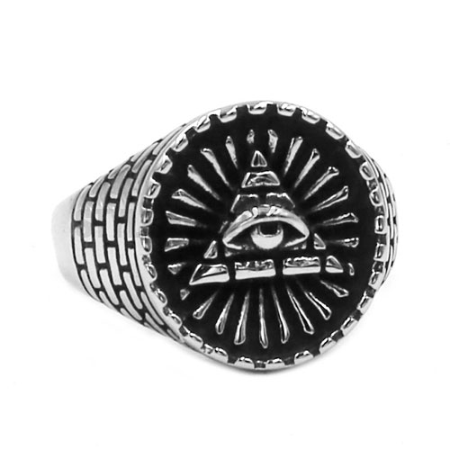 Illuminati Pyramid Eye Symbol Ring Stainless Steel Jewelry Masonic Biker Ring SWR0708 - Click Image to Close